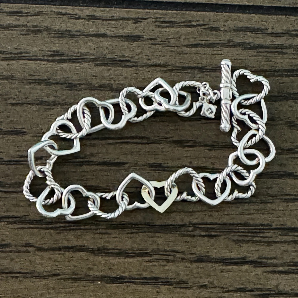 Authentic David Yurman .925 Sterling Silver 750 18K Gold Heart Toggle Bracelet - Picture 9 of 11